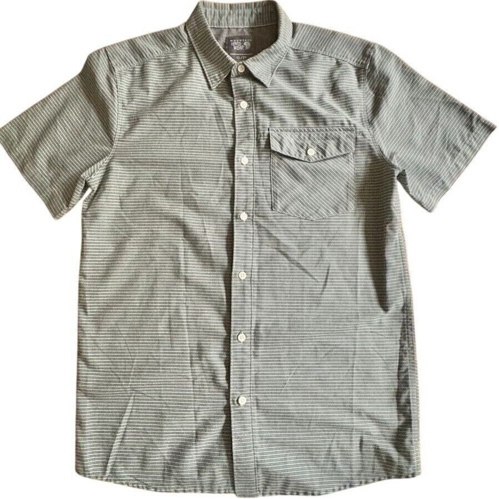 MOUNTAIN‎ HARDWEAR Blue Striped Short Sleeve Button Down Outdoor Shirt SMALL EUC